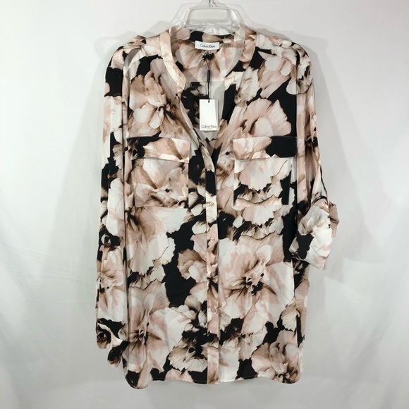 Calvin Klein Tops - Calvin Klein Crew Neck Roll Sleeve Blouse 2X